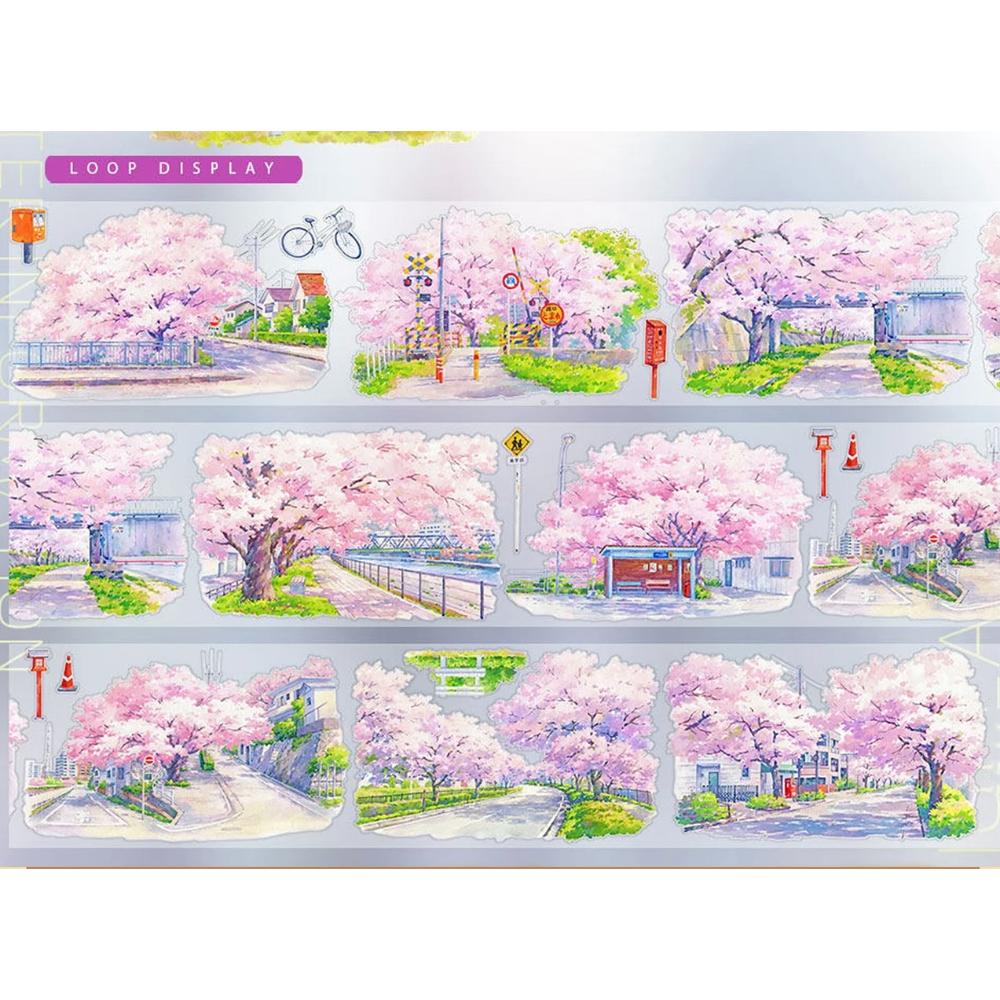 Washi tape, pet tape, landscape, building, japanese, blossom